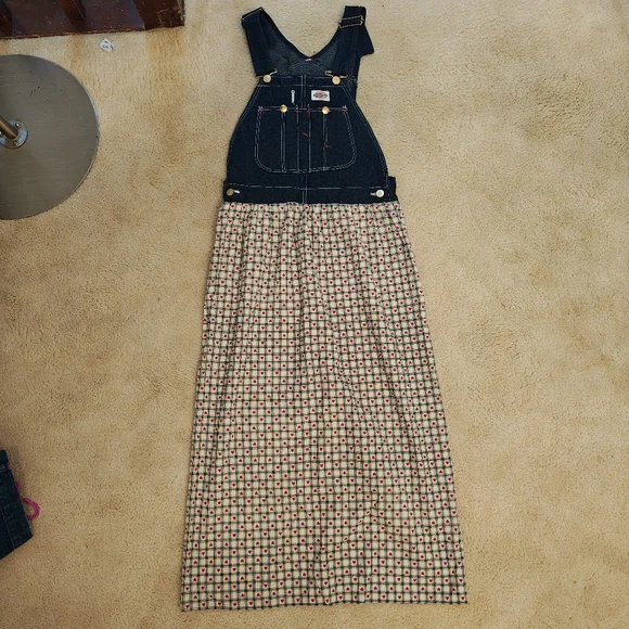 One of a Kind Dickies Custom Upcycled Patchwork Denim Overalls Maxi Dress. - Picture 4 of 10